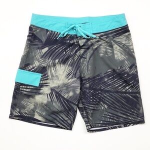 Hawks Bay men's green tropical leaf print board shorts
